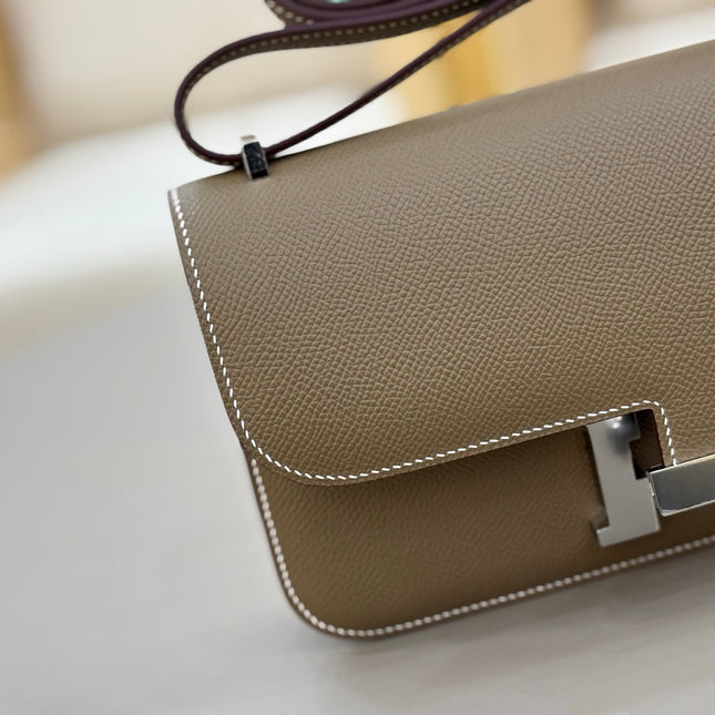 HM 25S CONSTANCE ELAN 24 CM IN TAUPE BROWN EPSOM WITH SILVER HARDWARE
