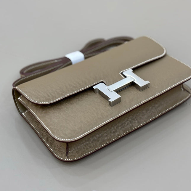 HM 25S CONSTANCE ELAN 24 CM IN TAUPE BROWN EPSOM WITH SILVER HARDWARE
