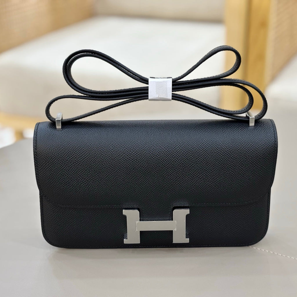 HM 25S CONSTANCE ELAN 24 CM IN BLACK EPSOM WITH SILVER HARDWARE