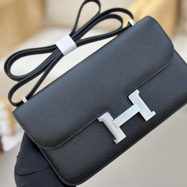 HM 25S CONSTANCE ELAN 24 CM IN BLACK EPSOM WITH SILVER HARDWARE