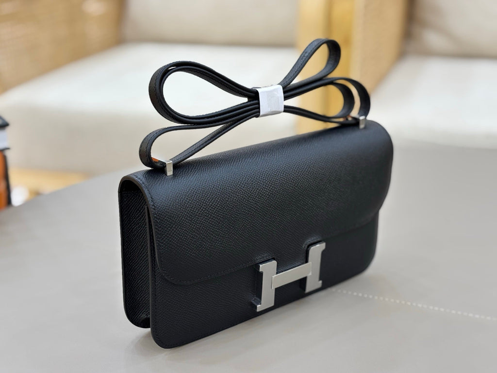 HM 25S CONSTANCE ELAN 24 CM IN BLACK EPSOM WITH SILVER HARDWARE