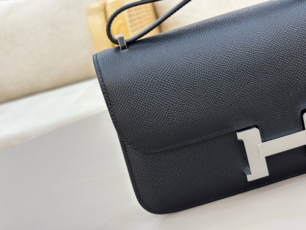 HM 25S CONSTANCE ELAN 24 CM IN BLACK EPSOM WITH SILVER HARDWARE
