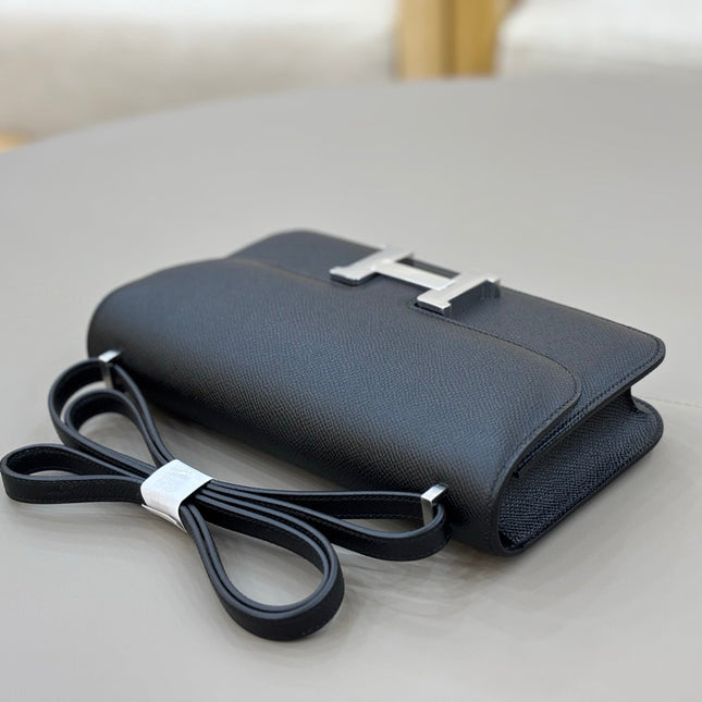 HM 25S CONSTANCE ELAN 24 CM IN BLACK EPSOM WITH SILVER HARDWARE