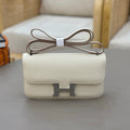 HM 25S CONSTANCE ELAN 24 CM IN CREAM WHITE EPSOM WITH SILVER HARDWARE