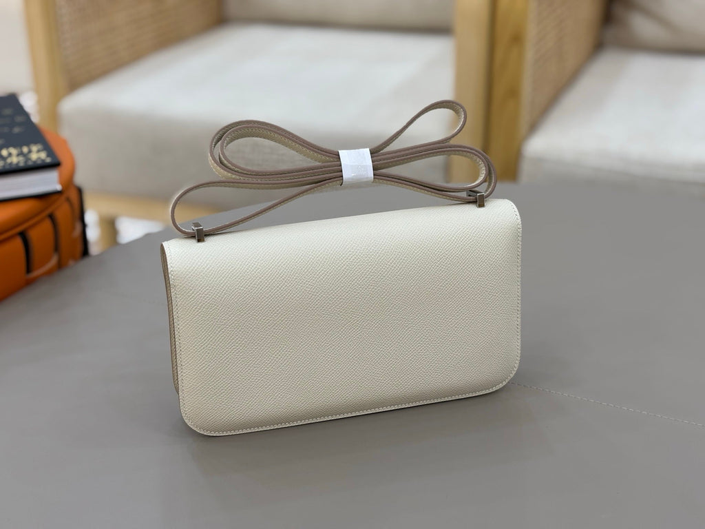 HM 25S CONSTANCE ELAN 24 CM IN CREAM WHITE EPSOM WITH SILVER HARDWARE