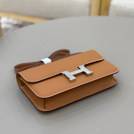 HM 25S CONSTANCE ELAN 24 CM IN BROWN EPSOM WITH SILVER HARDWARE
