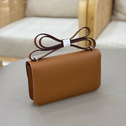 HM 25S CONSTANCE ELAN 24 CM IN BROWN EPSOM WITH SILVER HARDWARE