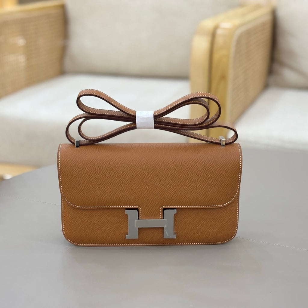 HM 25S CONSTANCE ELAN 24 CM IN BROWN EPSOM WITH SILVER HARDWARE