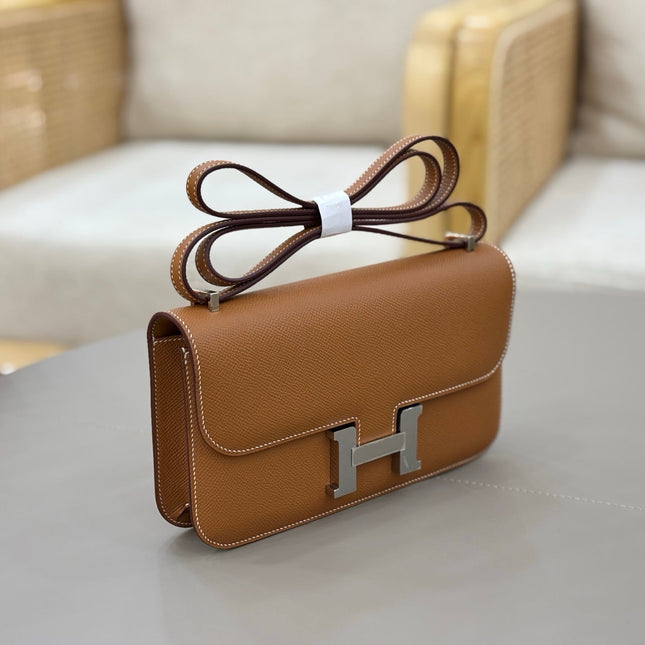 HM 25S CONSTANCE ELAN 24 CM IN BROWN EPSOM WITH SILVER HARDWARE