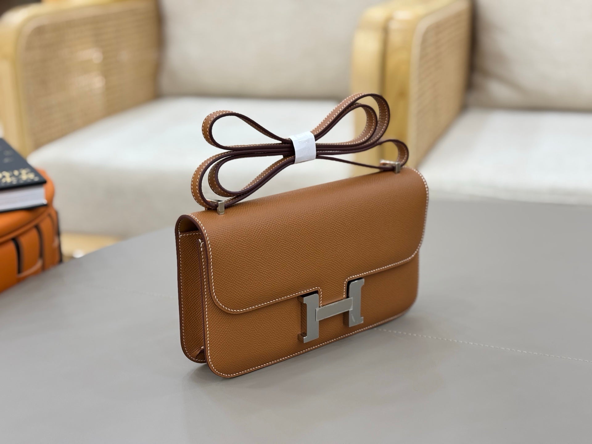 HM 25S CONSTANCE ELAN 24 CM IN BROWN EPSOM WITH SILVER HARDWARE