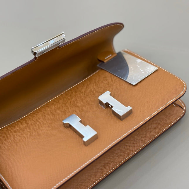 HM 25S CONSTANCE ELAN 24 CM IN BROWN EPSOM WITH SILVER HARDWARE