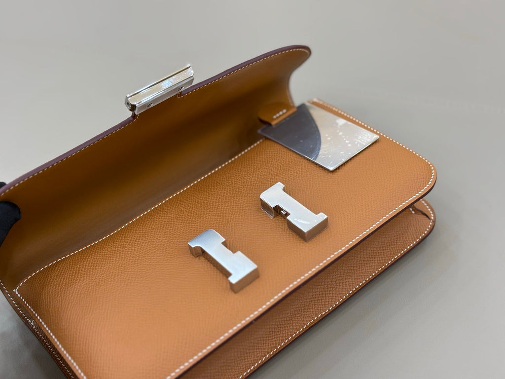 HM 25S CONSTANCE ELAN 24 CM IN BROWN EPSOM WITH SILVER HARDWARE