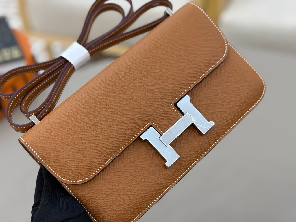 HM 25S CONSTANCE ELAN 24 CM IN BROWN EPSOM WITH SILVER HARDWARE
