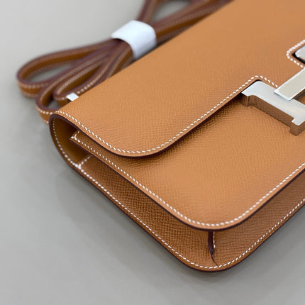 HM 25S CONSTANCE ELAN 24 CM IN BROWN EPSOM WITH SILVER HARDWARE