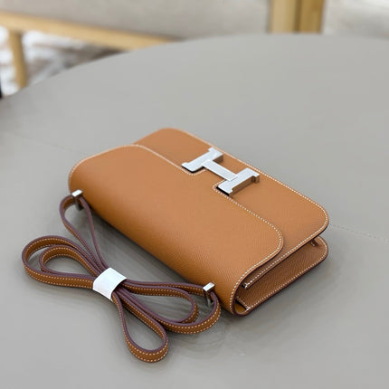 HM 25S CONSTANCE ELAN 24 CM IN BROWN EPSOM WITH SILVER HARDWARE
