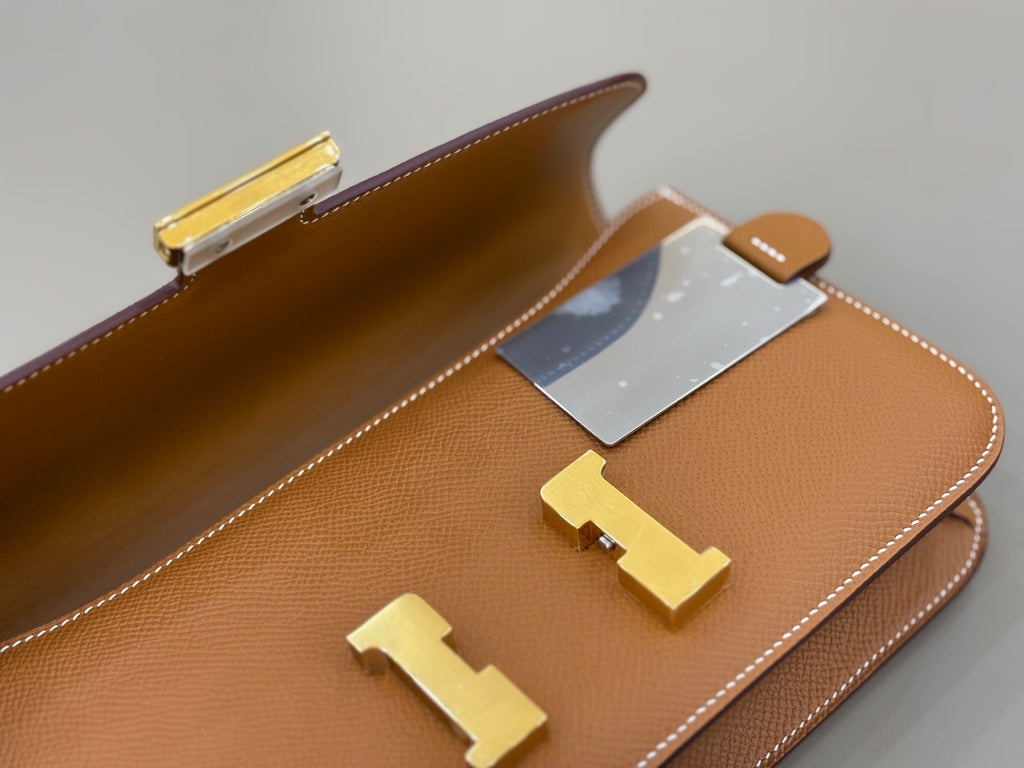 HM 25S CONSTANCE ELAN 24 CM IN BROWN EPSOM WITH GOLD HARDWARE