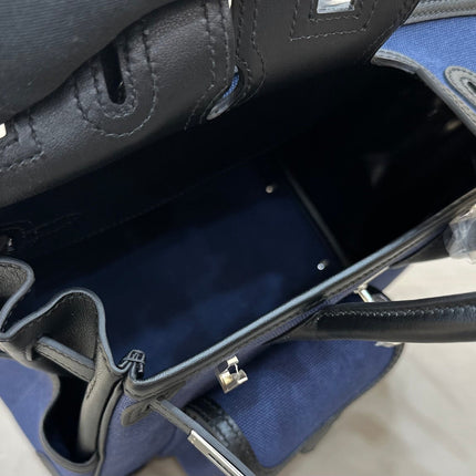 HM 25S BIRKIN CARGO 25 CM IN NAVY BLUE CANVAS AND BLACK SWIFT WITH SILVER HARDWARE