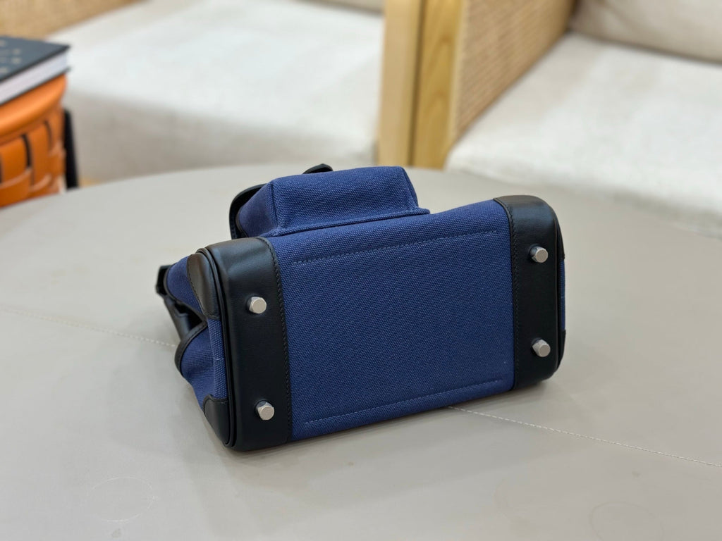 HM 25S BIRKIN CARGO 25 CM IN NAVY BLUE CANVAS AND BLACK SWIFT WITH SILVER HARDWARE