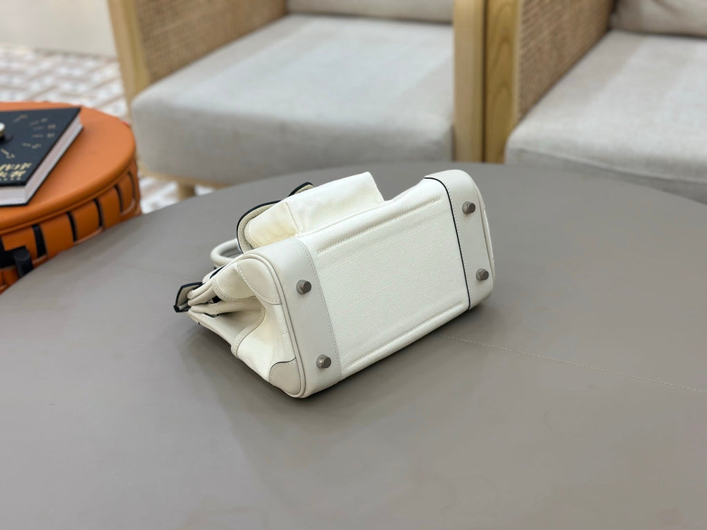 HM 25S BIRKIN CARGO 25 CM IN CREAM WHITE CANVAS AND SWIFT WITH SILVER HARDWARE