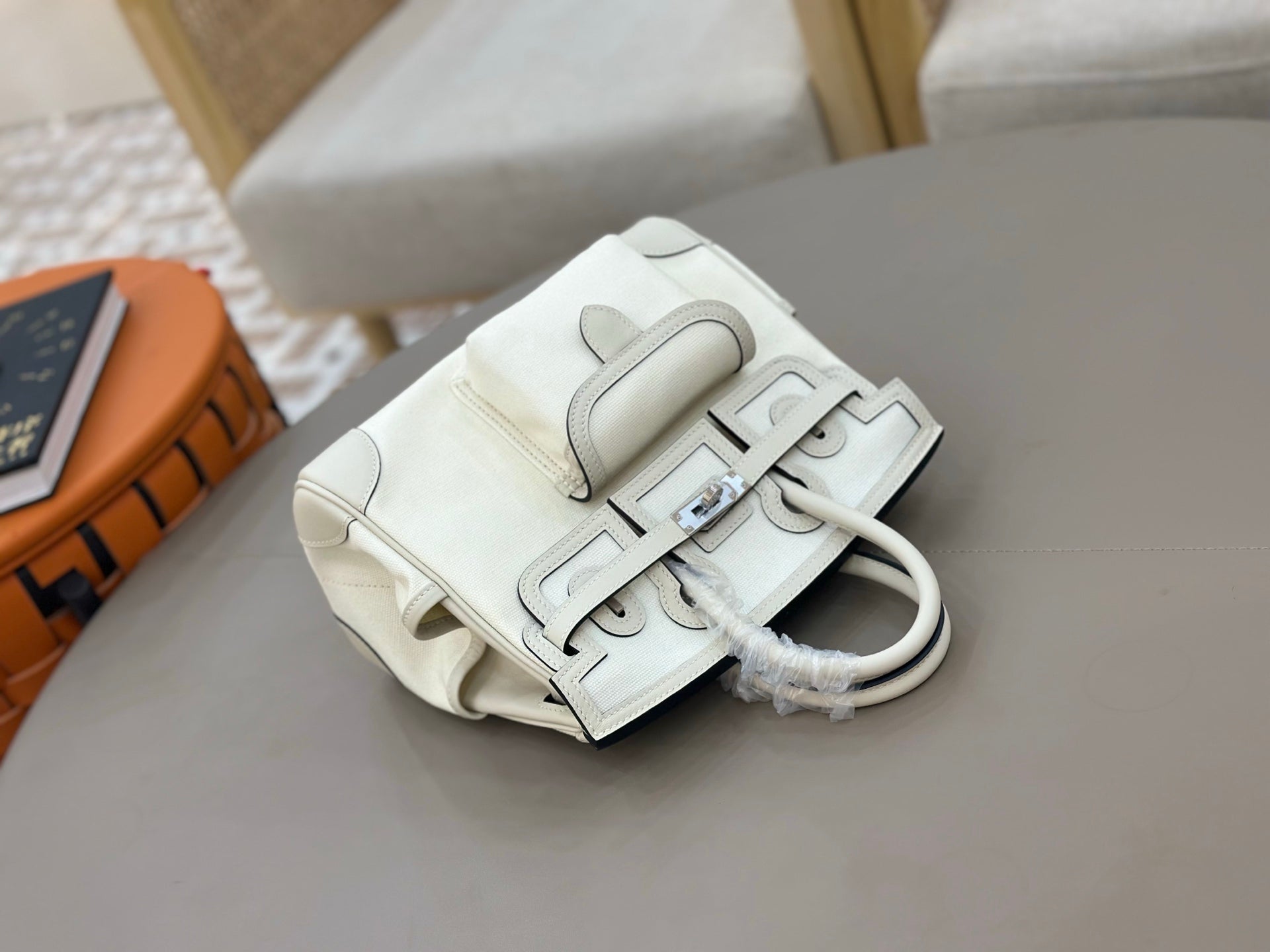 HM 25S BIRKIN CARGO 25 CM IN CREAM WHITE CANVAS AND SWIFT WITH SILVER HARDWARE