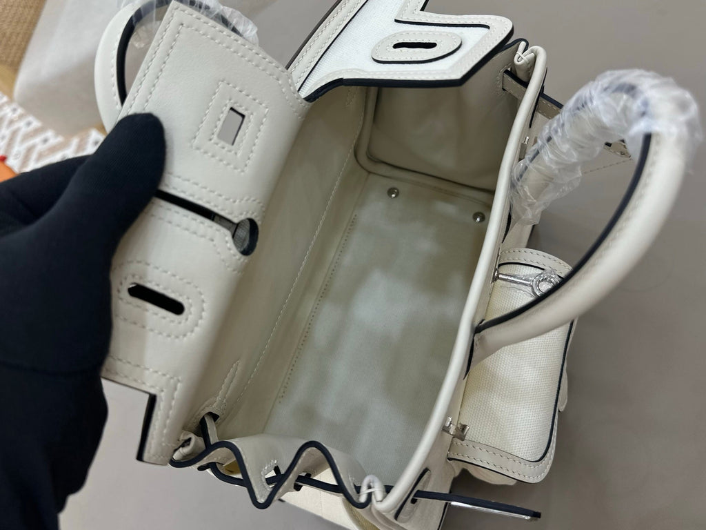 HM 25S BIRKIN CARGO 25 CM IN CREAM WHITE CANVAS AND SWIFT WITH SILVER HARDWARE