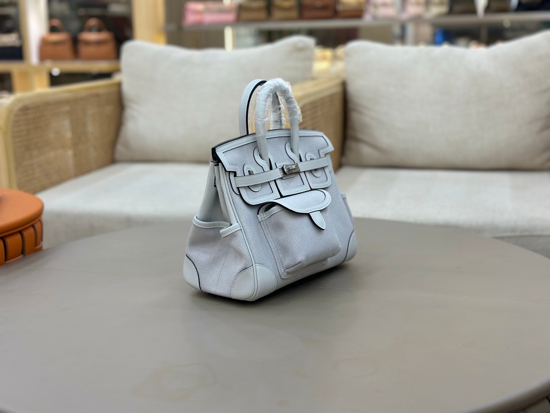 HM 25S BIRKIN CARGO 25 CM IN LIGHT STEEL BLUE CANVAS AND SWIFT WITH SILVER HARDWARE