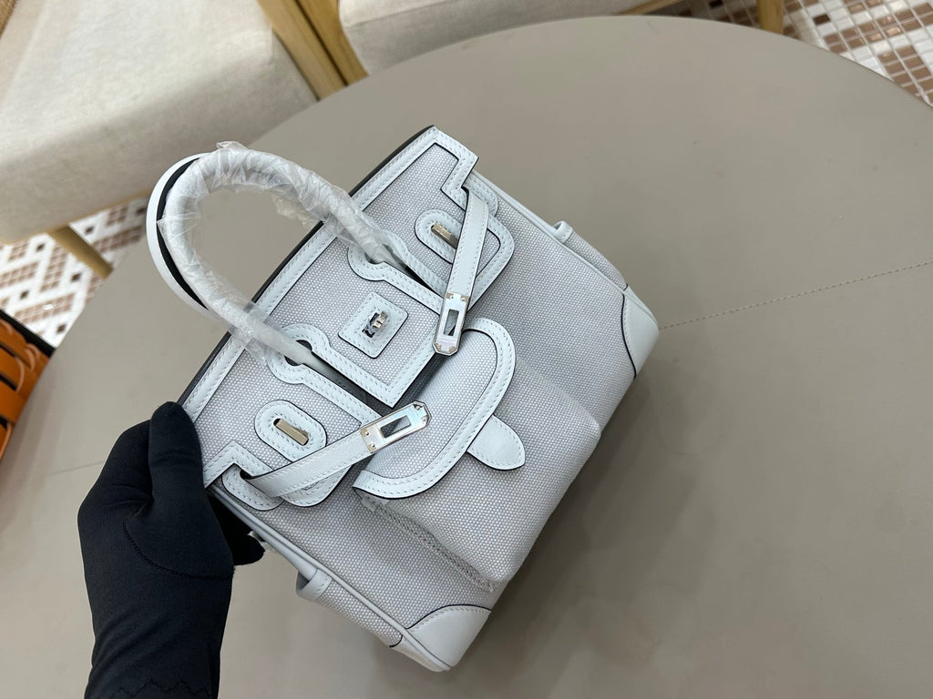 HM 25S BIRKIN CARGO 25 CM IN LIGHT STEEL BLUE CANVAS AND SWIFT WITH SILVER HARDWARE