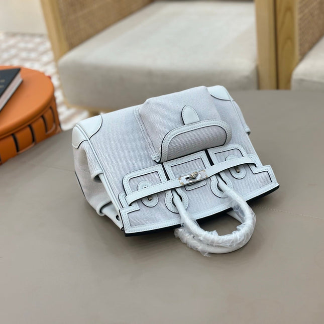 HM 25S BIRKIN CARGO 25 CM IN LIGHT STEEL BLUE CANVAS AND SWIFT WITH SILVER HARDWARE