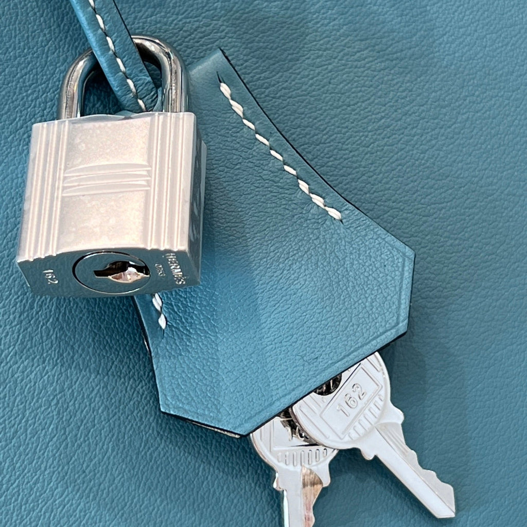 HM 25S BIRKIN 25 CM IN STEEL BLUE SWIFT WITH KEY SILVER