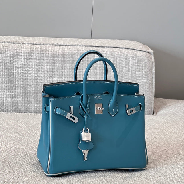 HM 25S BIRKIN 25 CM IN STEEL BLUE SWIFT WITH KEY SILVER