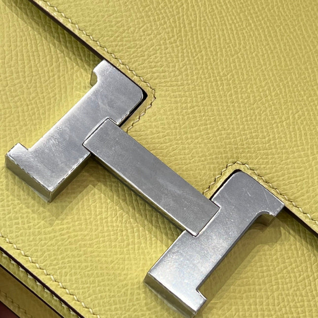 HM 25S CONSTANCE 19 CM IN YELLOW EPSOM WITH SILVER HARDWARE