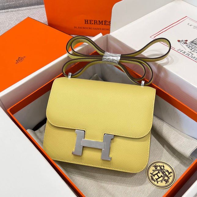 HM 25S CONSTANCE 19 CM IN YELLOW EPSOM WITH SILVER HARDWARE
