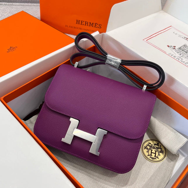 HM 25S CONSTANCE 19 CM IN PURPLE EPSOM WITH SILVER HARDWARE