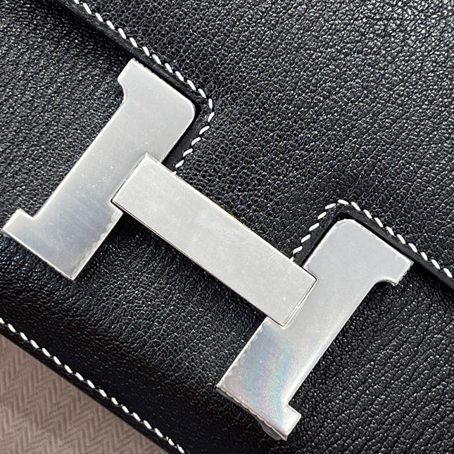 HM 25S CONSTANCE 19 CM IN BLACK EPSOM WITH SILVER HARDWARE
