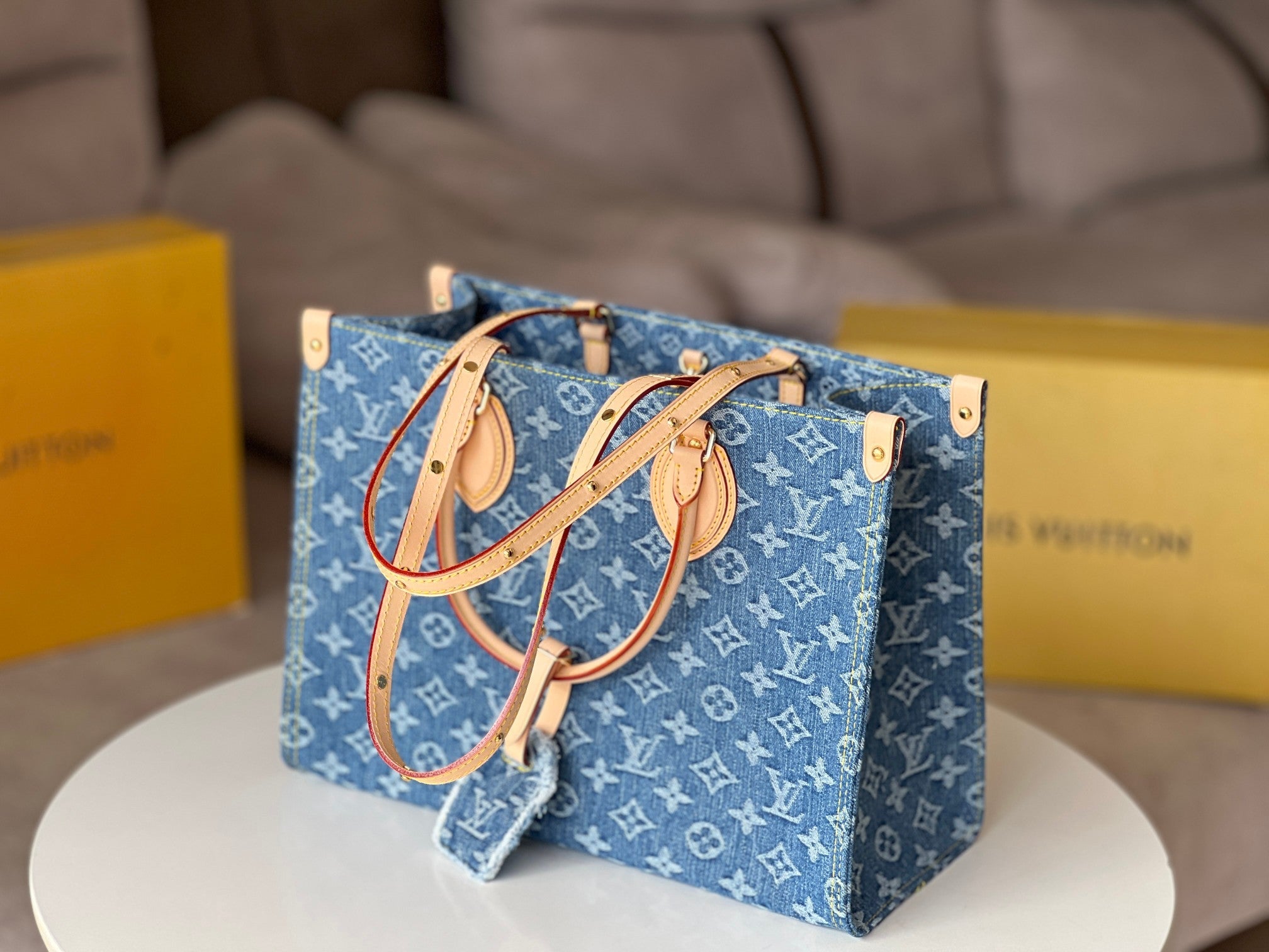 ONTHEGO 35 IN BLUE MONOGRAM DENIM