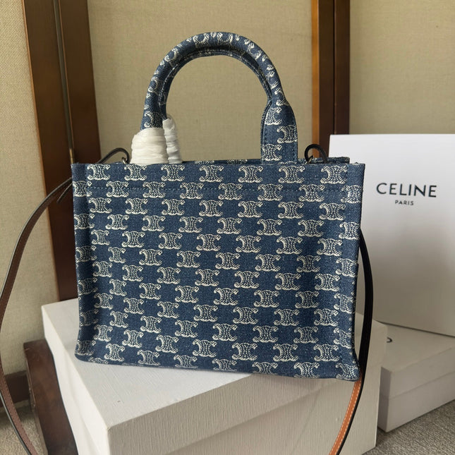 SMALL CABAS THAIS 25 IN BAYOUX BLUE TRIOMPHE DENIM AND BRONZE BROWN CALFSKIN