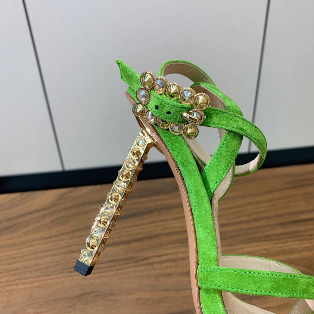 GIANVITO ROSSI 26S CRYSTAL HEELS 105 MM IN GREEN SUEDE