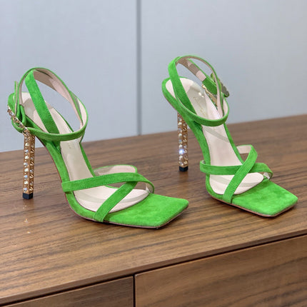 GIANVITO ROSSI 26S CRYSTAL HEELS 105 MM IN GREEN SUEDE