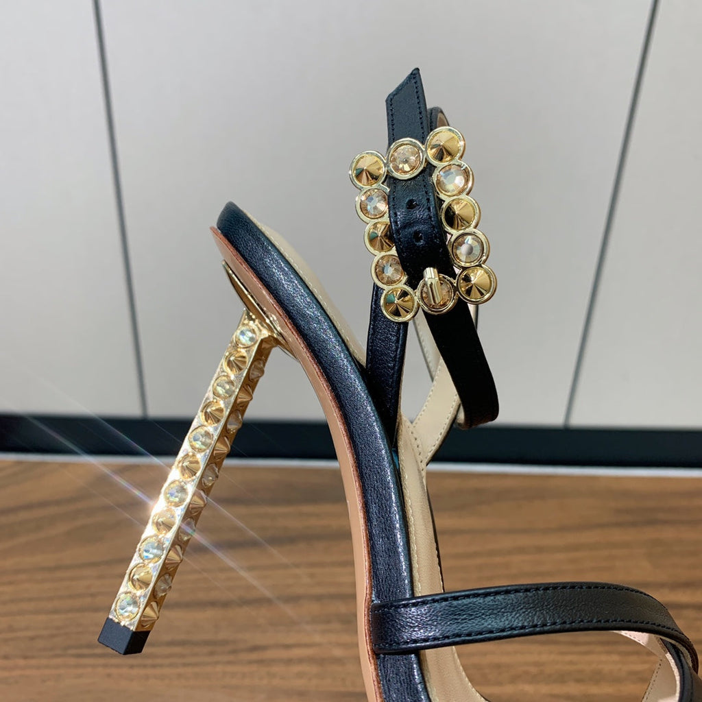 GIANVITO ROSSI 26S CRYSTAL HEELS 105 MM IN BLACK LAMBSKIN