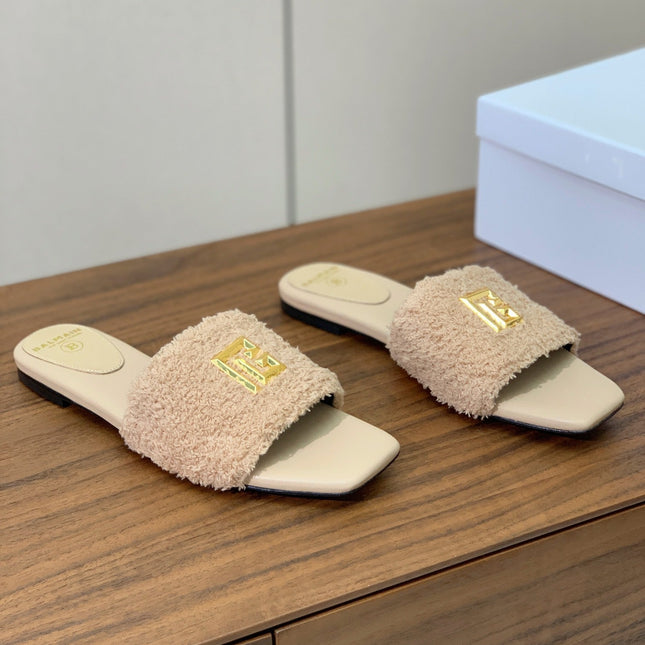 BALMAIN 26S SANDALS IN BEIGE WOOL AND CALFSKIN