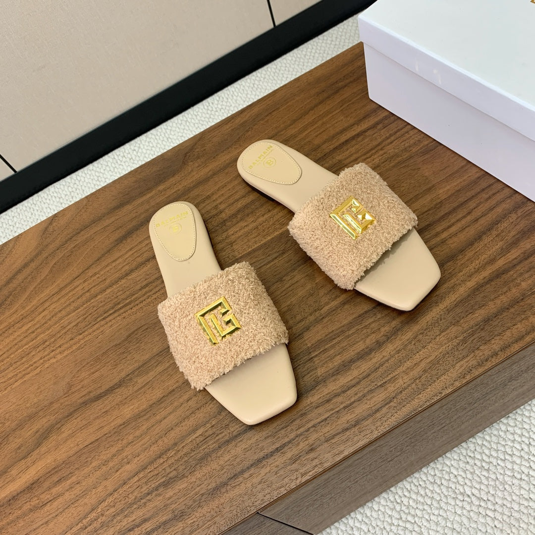 BALMAIN 26S SANDALS IN BEIGE WOOL AND CALFSKIN