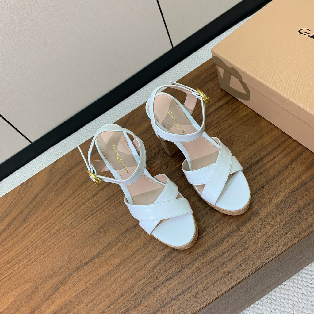 GIANVITO ROSSI 26S PLATFORM SANDALS 115 MM IN WHITE CALFSKIN