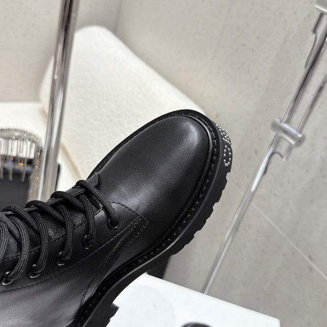 CELINE 26S CHUNKY-SOLE COMBAT BOOTS IN BLACK CALFSKIN