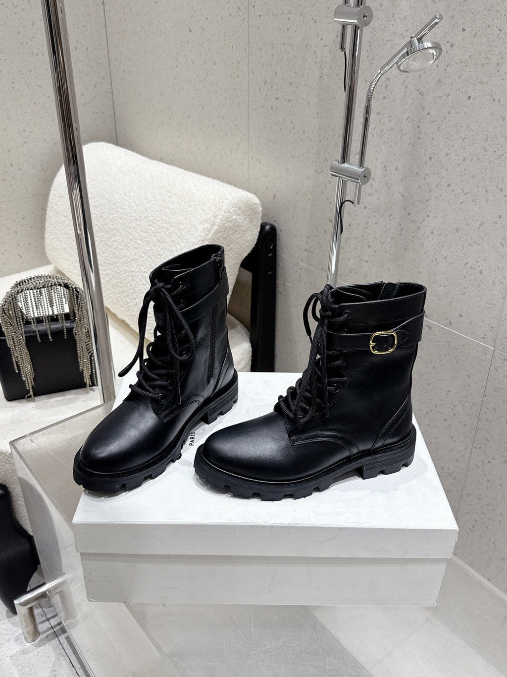 CELINE 26S MARTIN BOOTS IN BLACK CALFSKIN