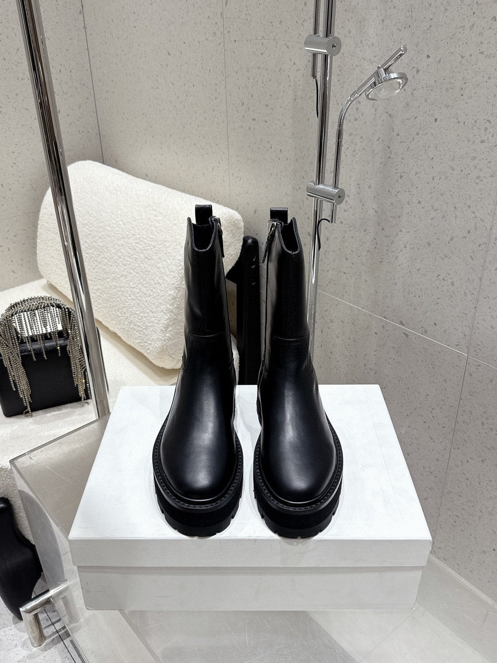 CELINE 26S ZIP-UP ANKLE BOOTS IN BLACK CALFSKIN