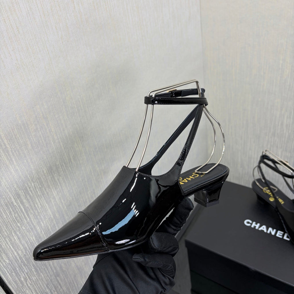 LV 26S SLINGBACK HIGH HEELS 40 MM IN BLACK PATENT CALFSKIN