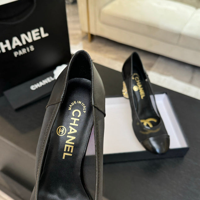 HIGH HEEL 85 MM SANDALS IN BLACK CALFSKIN AND MESH