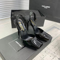 SL FISH MOUTH SANDAL PUMP BLACK POLISHED CALFSKIN