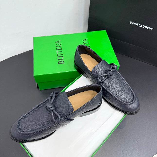 BOTTEGA VENETA 26S LOAFERS IN BLUE GRAY GRAINED CALFSKIN