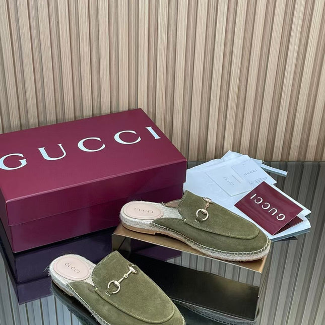 GUCCI 26S LOAFER MULES IN MOSS GREEN SUEDE
